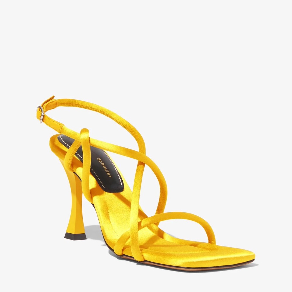 Proenza Schouler Yellow Strappy Satin Square Toe Sandals